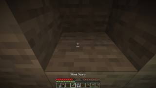 The agent's view at step 8,833: the stone wall of the stair it is digging underground.
