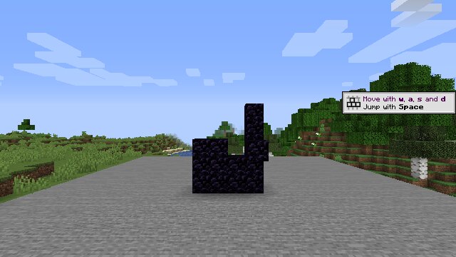 In-game view: an incomplete obsidian frame on the stone platform.